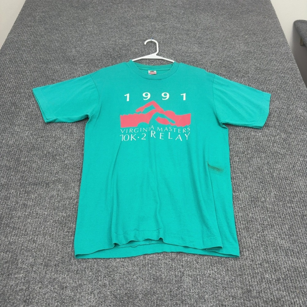 Vintage Virginia Masters Fruit of the Loom T Shirt Mens L Teal Cotton 1991 Relay